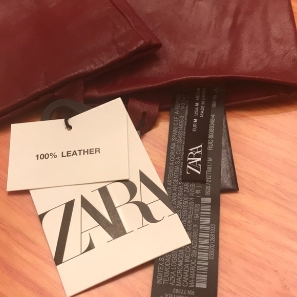 Zara 100% genuine leather red long opera gloves - Picture 9 of 11